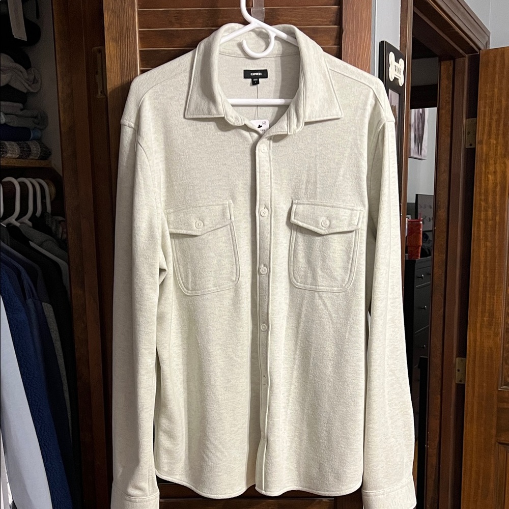 Express Men's Cream Casual Button-Down Shirt
